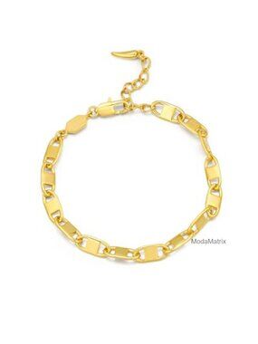 18K Gold Plated Adjustable Textured Ribbed Infinity Link Chain Bracelet